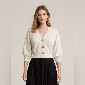 Cream Button Cardigan Sweater – 100% Viscose – Size M